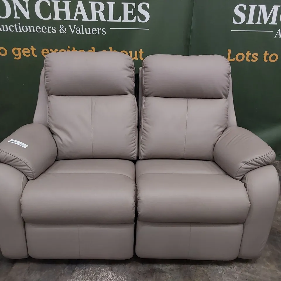 QUALITY BRITISH DESIGNER G PLAN KINGSBURY POWER RECLINING TWO SEATER SOFA OXFORD MUSHROOM LEATHER 