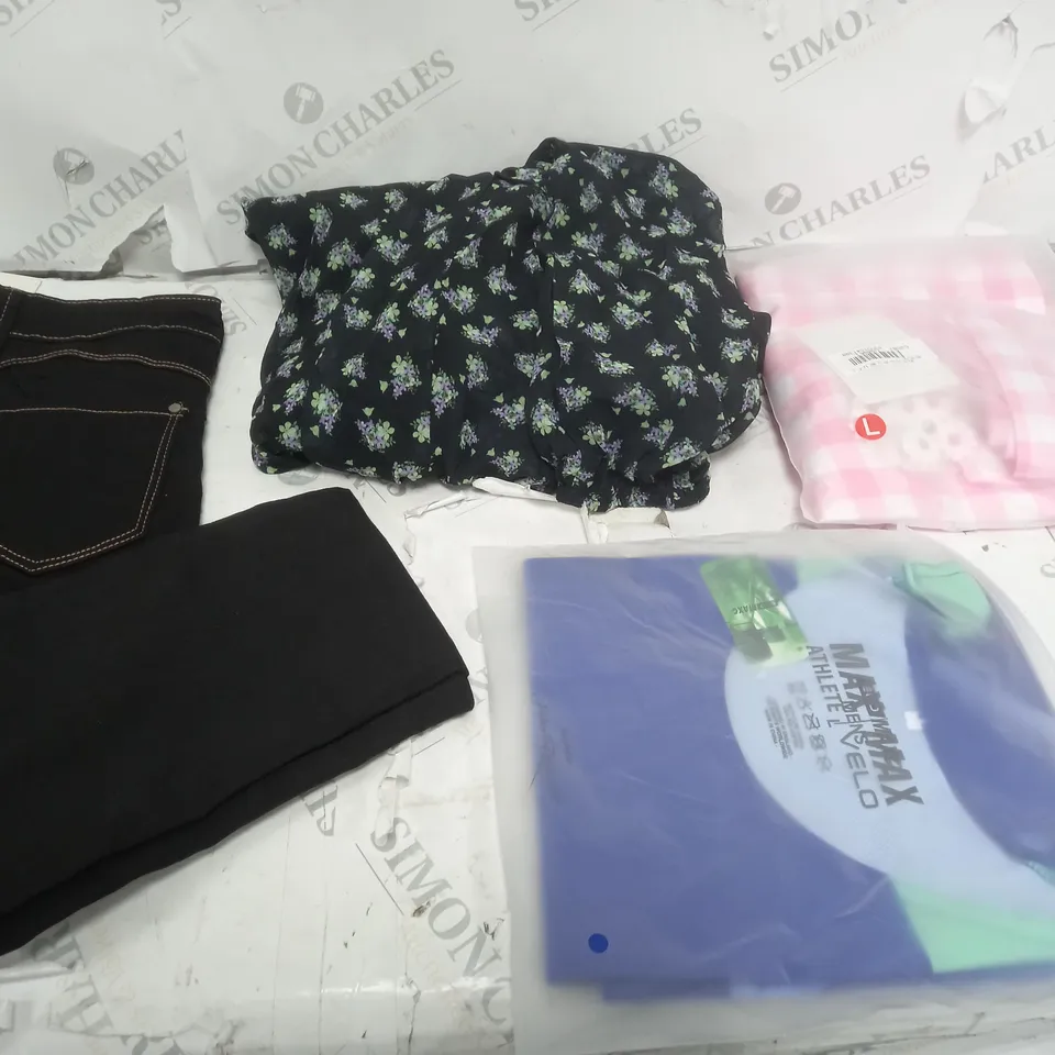 LOT OF CLOTHES APPROXIMATELY 30 TO INCLUDE BONDAGE MASK, BUCKET HAT, TOPS ETC