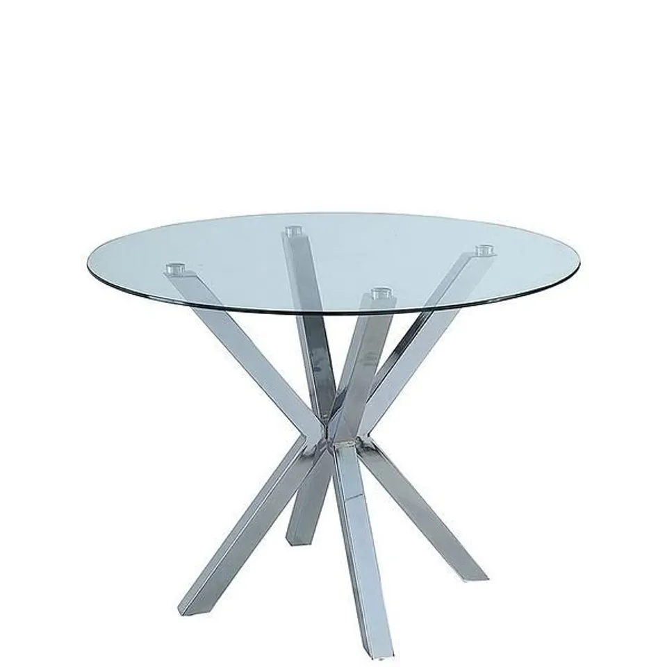CHOPSTICK 100CM ROUND GLASS DINING TABLE CLEAR/GREY (2 BOXES)