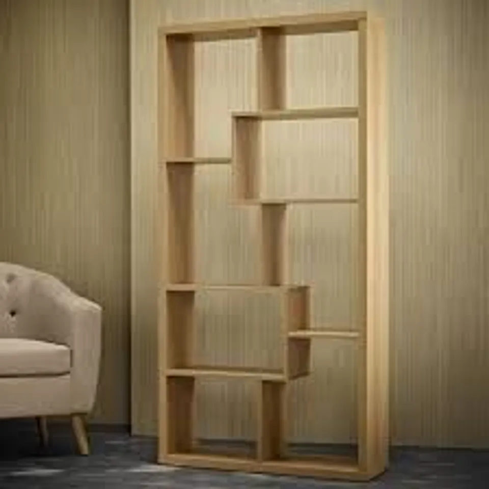 BOXED QUEBEC SHELVING UNIT IN BIANCO OAK (1 BOX)