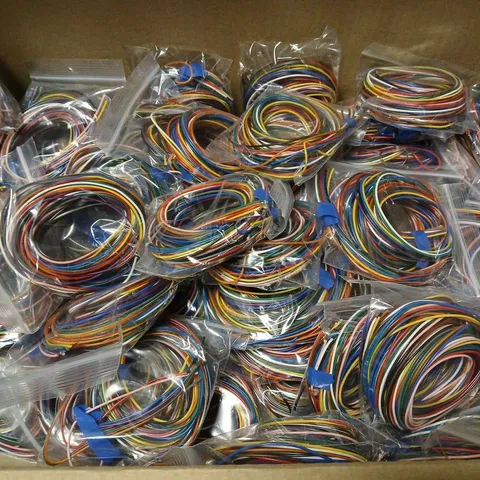 BOX OF APPROXIMATELY 14 STRANDED EQUIPMENT WIRE PACKS 11 COLOURS 