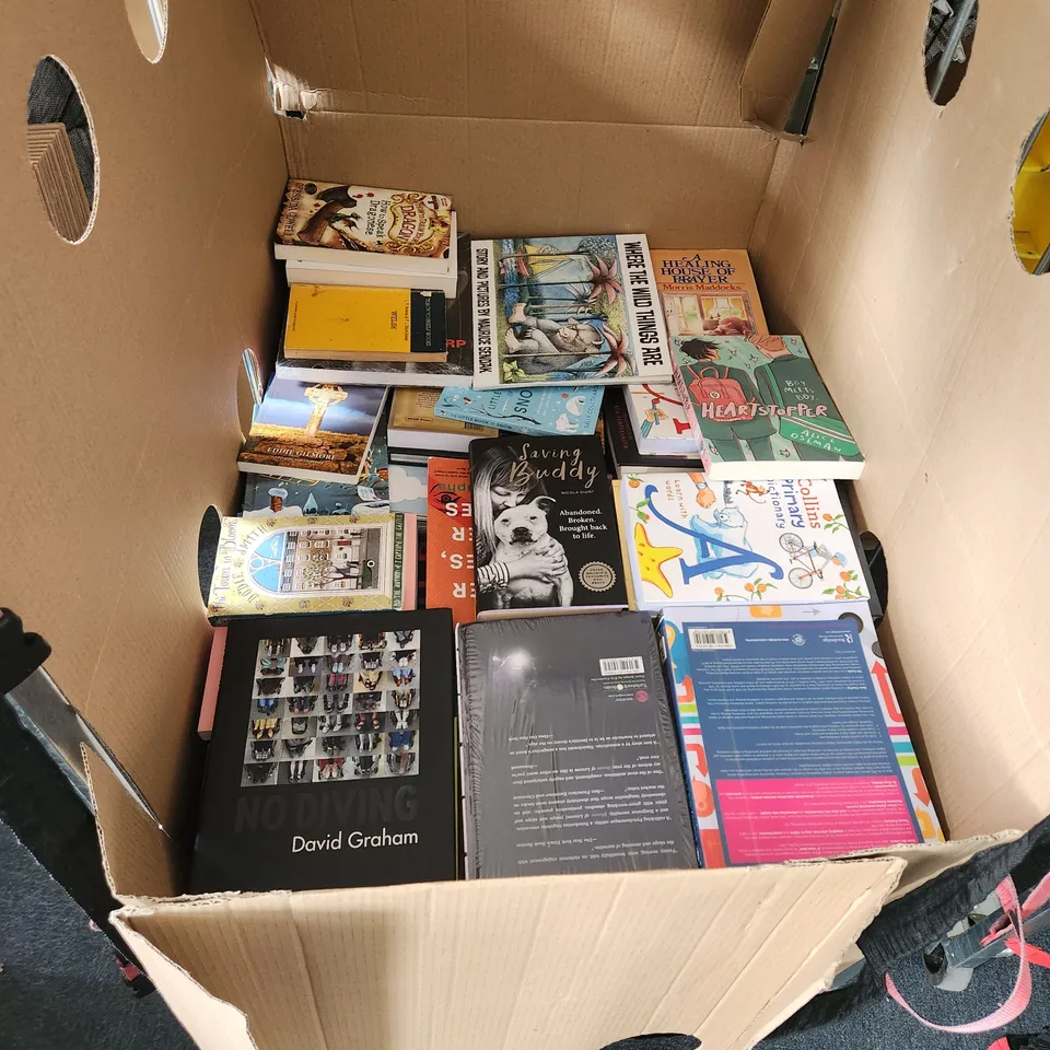 CAGE OF A SIGNIFICANT QUANTITY OF ASSORTED BOOKS BY TOM CLANCY, JOHN BOYNE, NIGELLA LAWSON, ISUI ISHIDA, CRESSIDA COWELL, WALTER M. MILLER JR, ETC