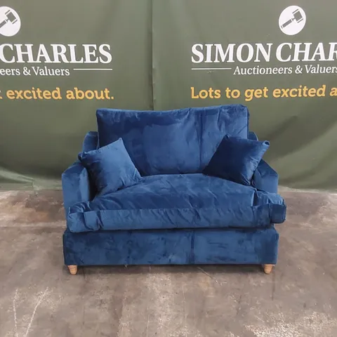 QUALITY DESIGNER 2 SEATER BLUE VELVET SOFA