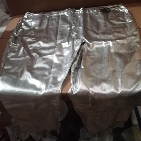 BOX CONTAINING APPROXIMATELY 6 BRAND NEW JD WILLIAMS SILVER PU STRAIGHT TROUSERS - SIZE 32