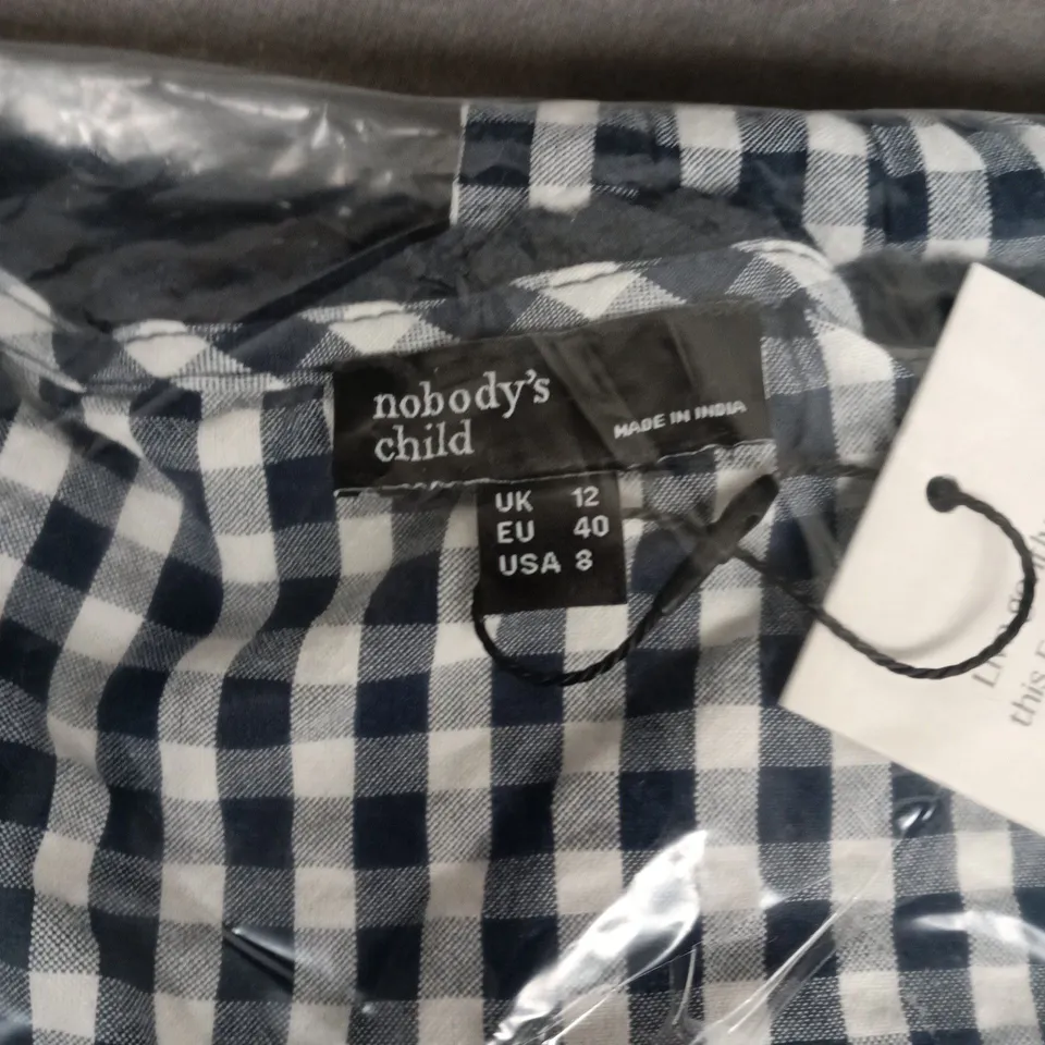 BAGGED NOBODY'S CHILD EDIE TOP – NAVY & WHITE GINGHAM, UK 12