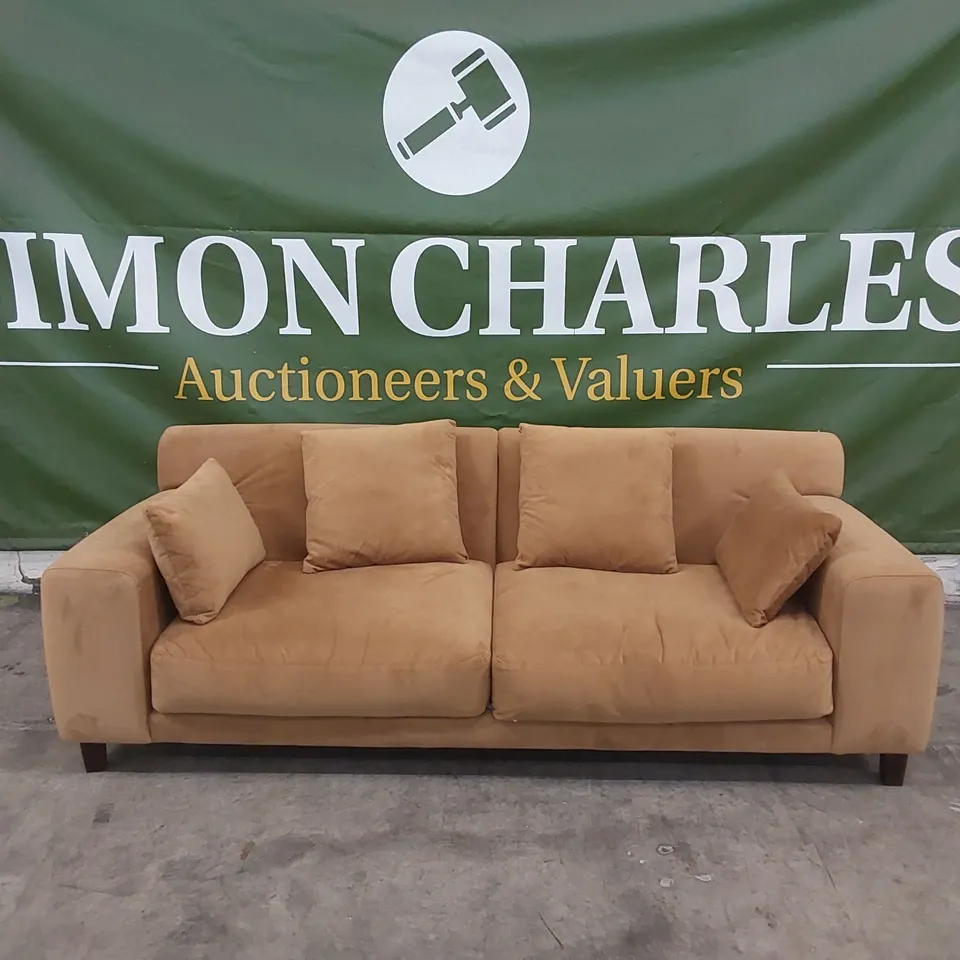 DESIGNER LARGE FABRIC UPHOLSTERED SOFA - OCHRE