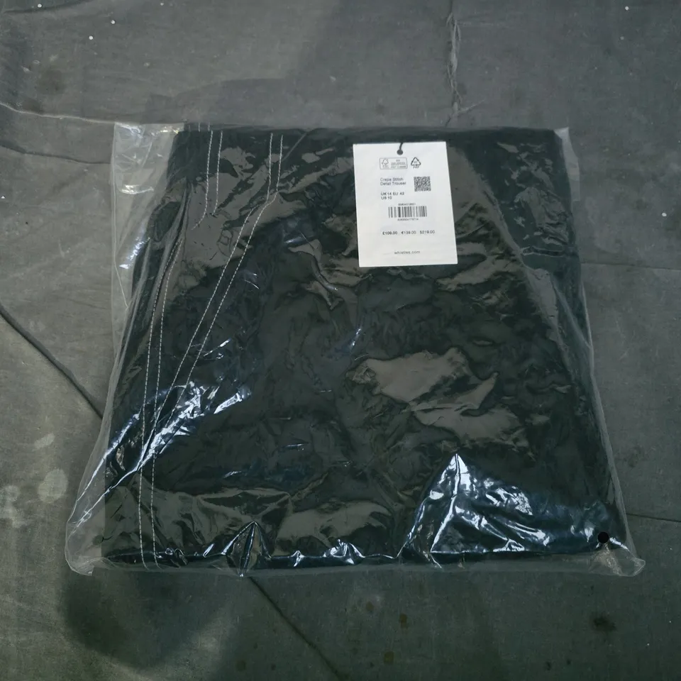 BAGGED WHISTLES CREPE STITCH DETAIL TROUSERS IN BLACK - UK 14