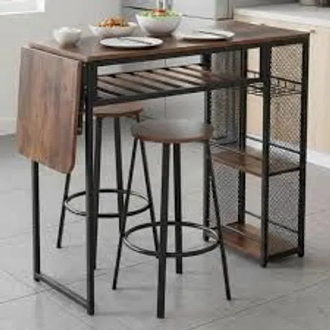 BOXED 3 PEICE BAR TABLE STOOL SET WITH 2 BAR STOOLS 