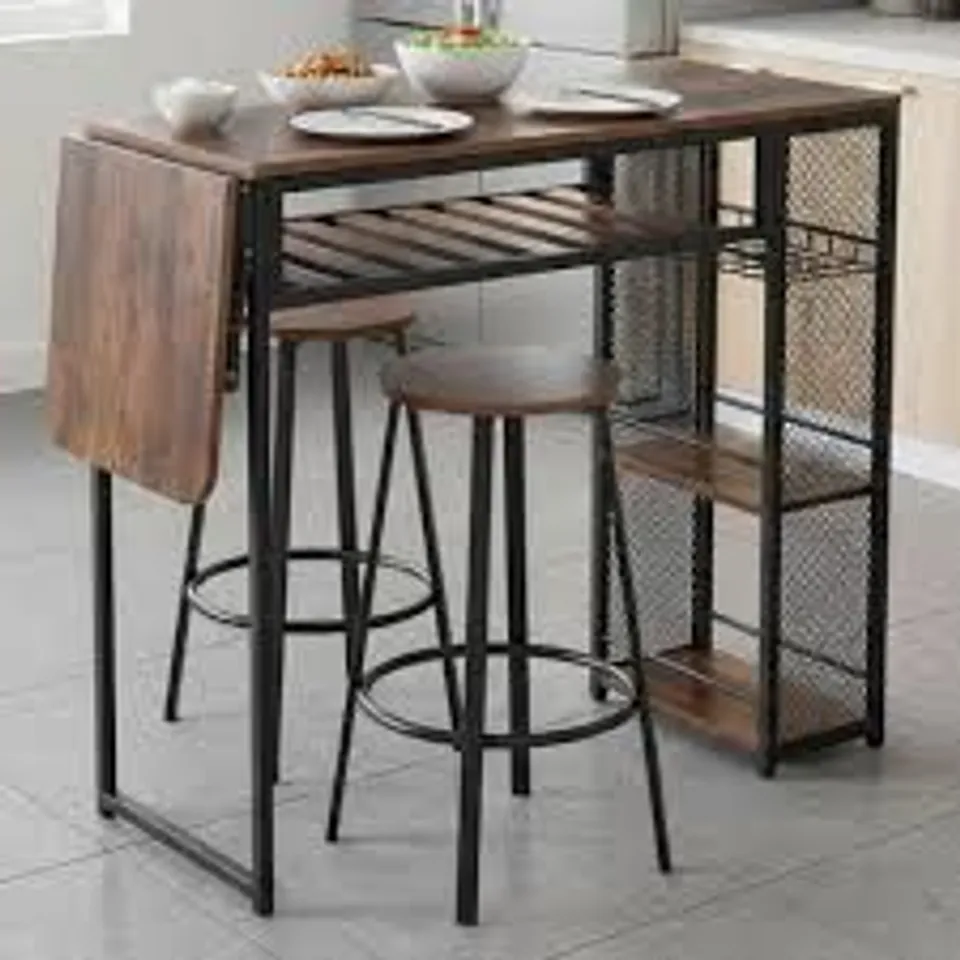 BOXED 3 PEICE BAR TABLE STOOL SET WITH 2 BAR STOOLS 