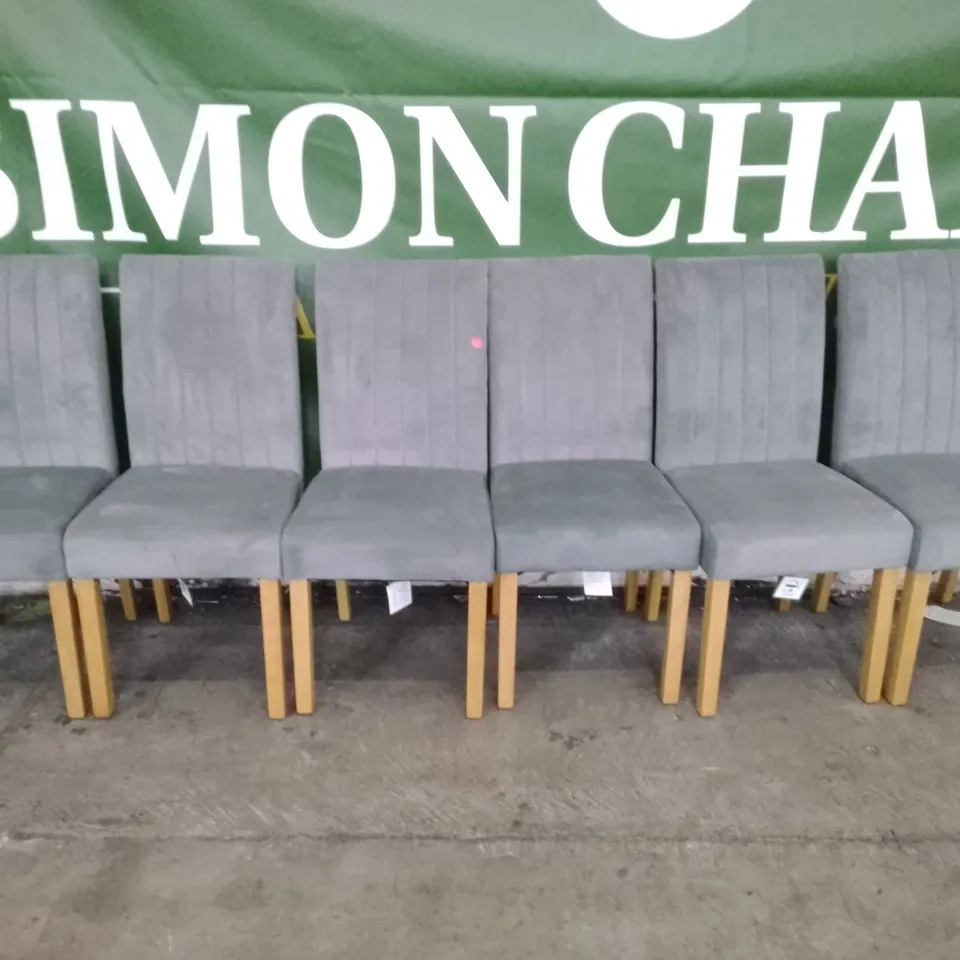 SET OF 6 NEW REGENT GREY VELVET BUTTON BACK DINING CHAIRS (OAK LEGS)