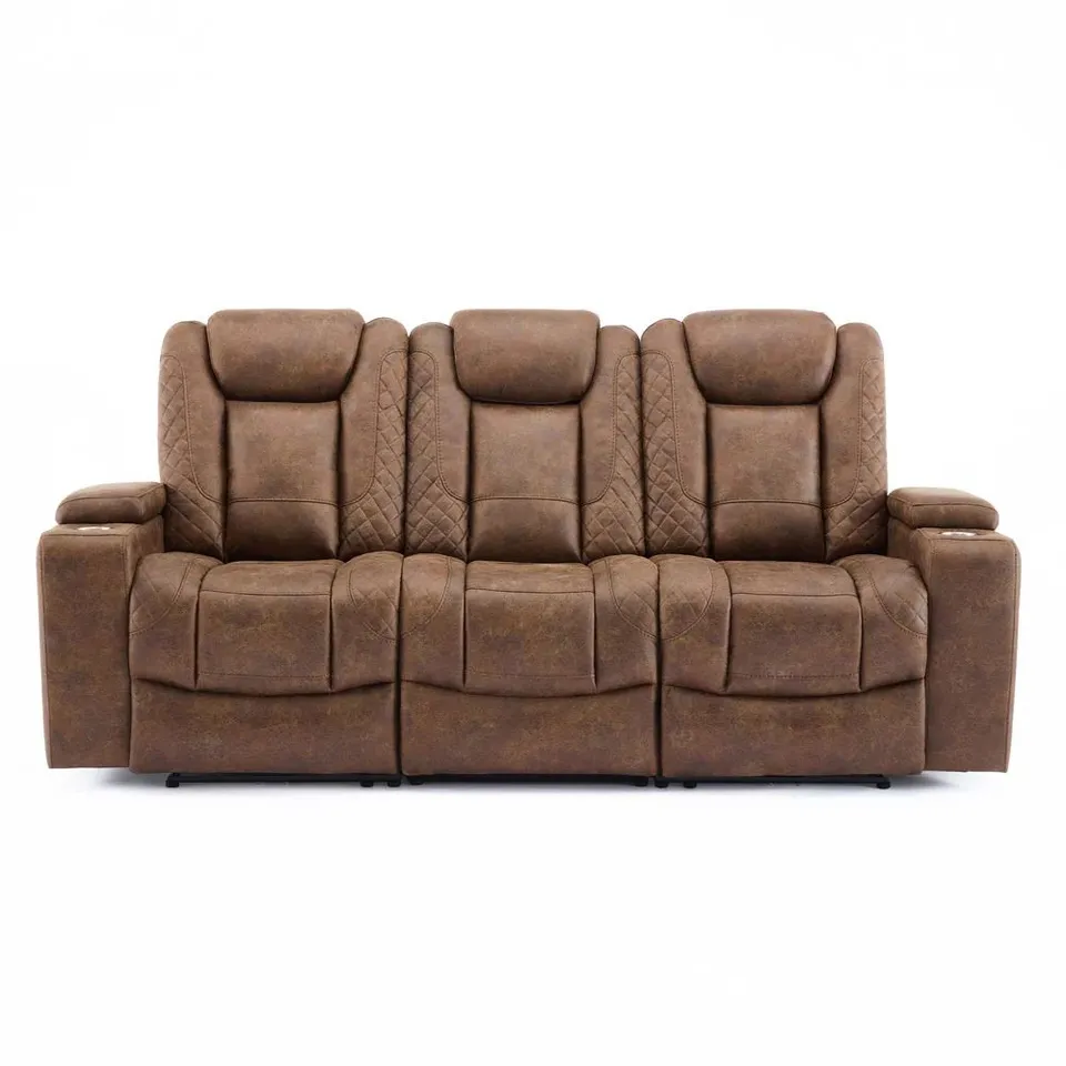 BOXED ASHTON FABRIC AUTO RECLINER SOFA (3 BOXES)