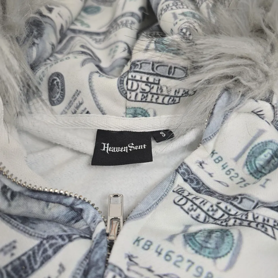 HEAVEN SENT SMALL HOODIE WITH 100 DOLLAR BILL DESIGN