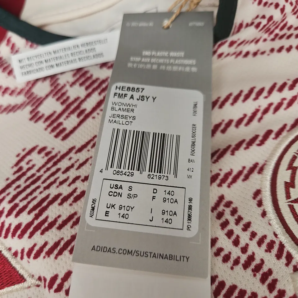 ADIDAS MEXICO FMF FOOTBALL JERSEY – WHITE WITH RED PRINT, MEXICO CREST (UK S)