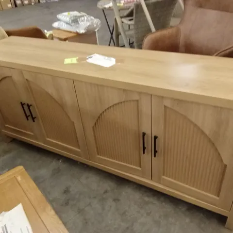 70" TV STAND WITH STORAGE, REEDED SIDEBOARD BUFFET, CORD MANAGEMENT β MID-CENTURY MEDIA CENTRE, NATURAL WOOD