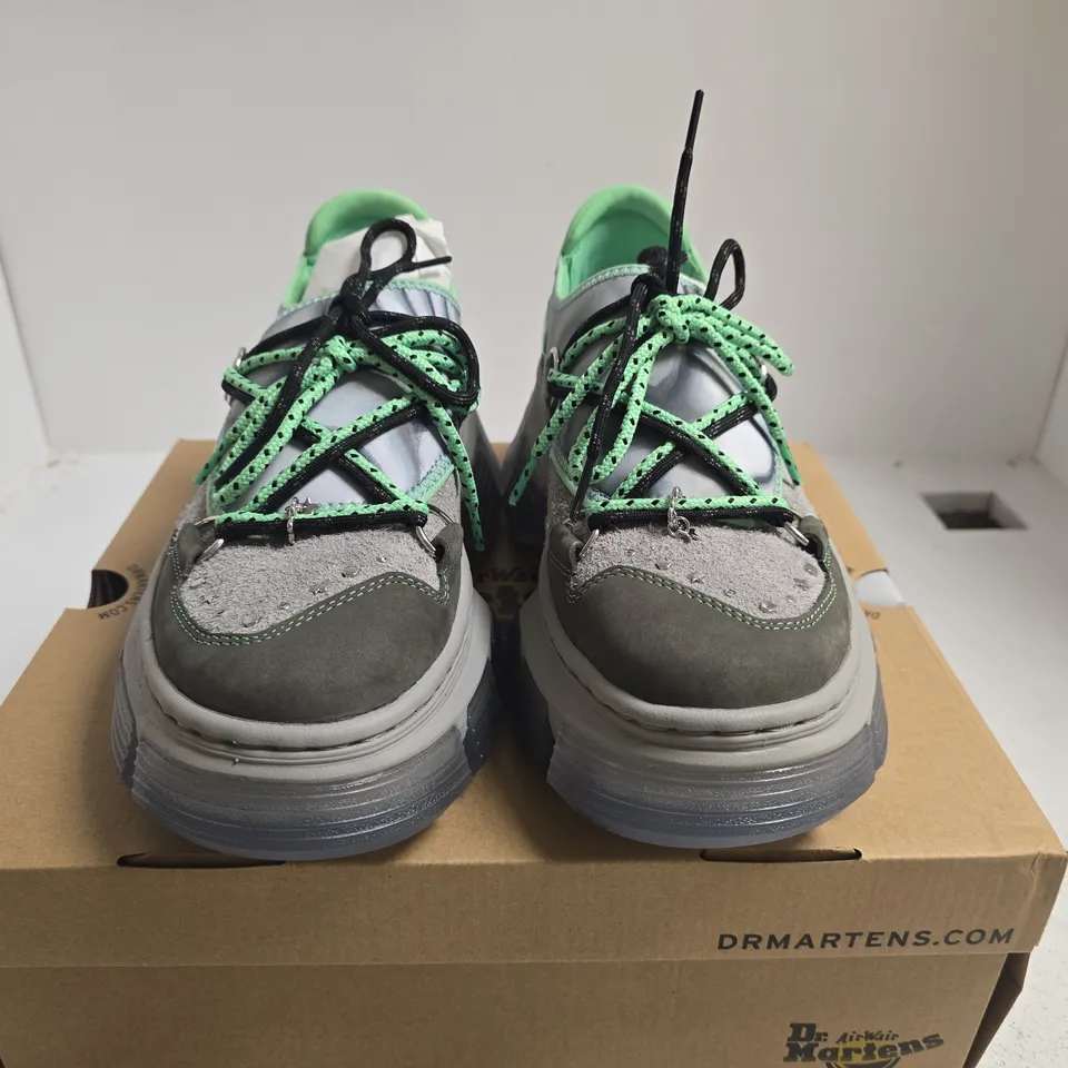 BOXED PAIR OF DR. MARTENS DMXL GUARD SNEAKERS – FRESH GREEN + MID GREY, UK 7