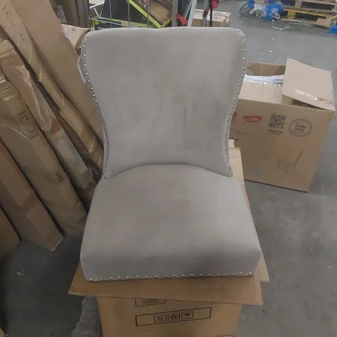 BOXED PAIR OF INDUS VALLEY TAUPE VELVET DINING CHAIRS