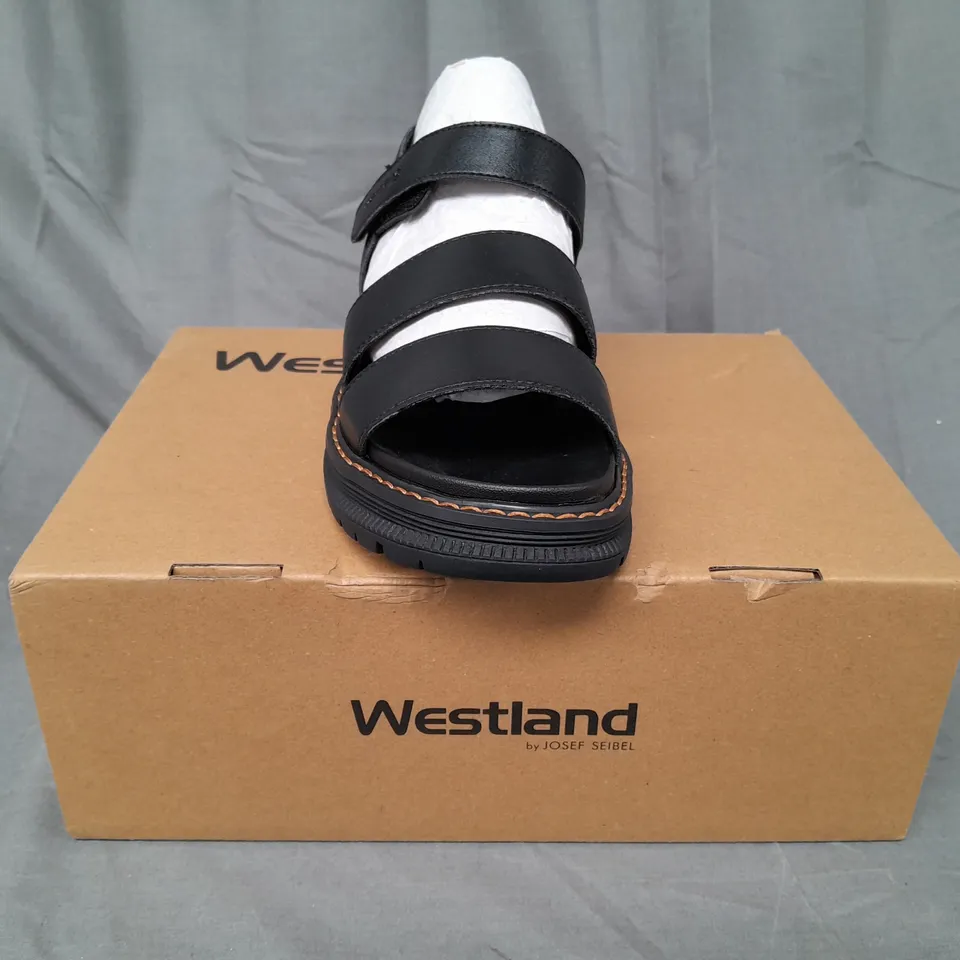 BOXED PAIR OF WESTLAND BY JOSEF SEIBEL VEGAN OPEN TOE SANDALS IN BLACK EU SIZE 38
