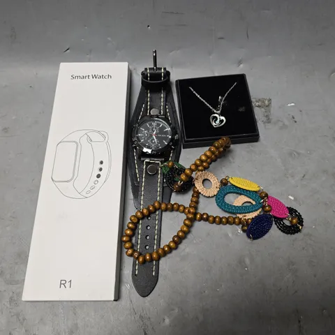 APPROXIMATELY 8 ASSORTED ITEMS TO INCLUDE - NECKLACE , SMART WATCH , BANGLES ETC