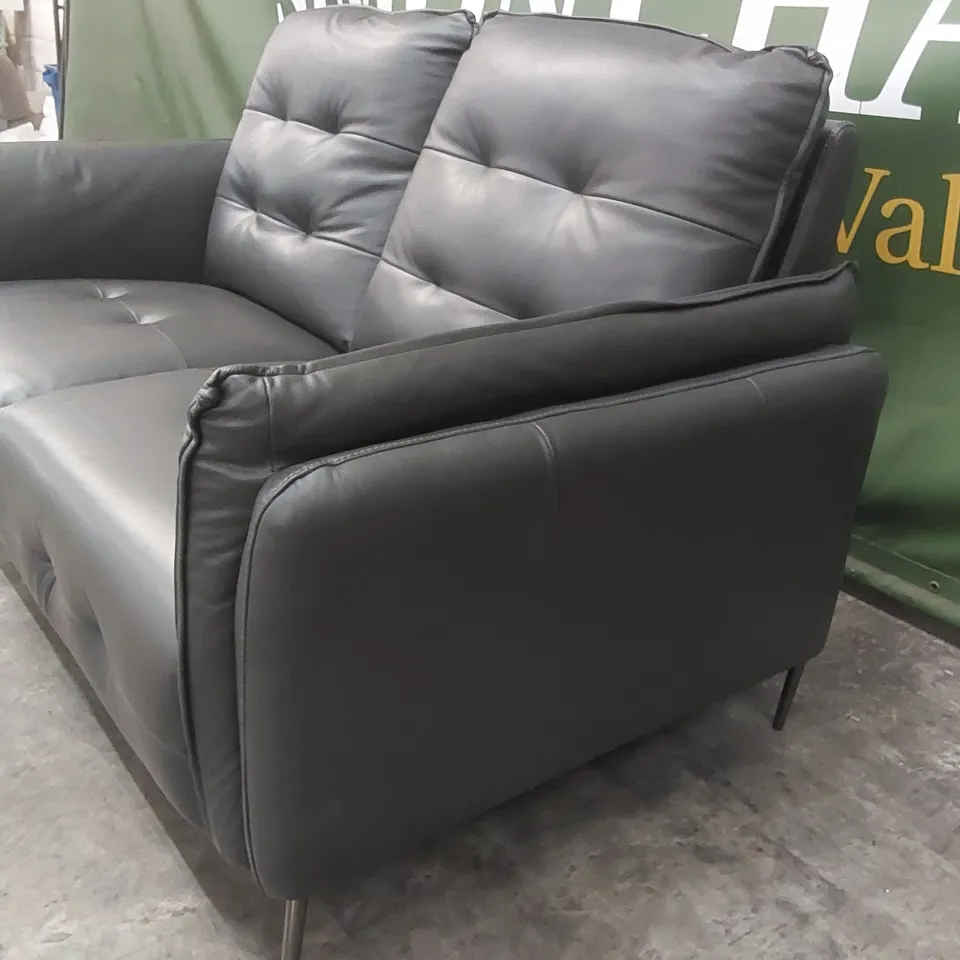 QUALITY DESIGNER ITALIAN MADE LEATHER BOLANZO LOVESEAT - DARK GREY