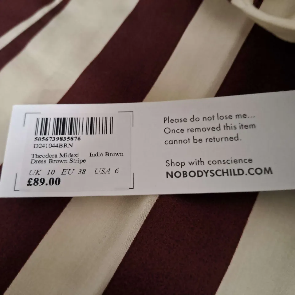 NOBODYS CHILD THEODORA MIDAXI DARK BROWN STRIPED DRESS - UK 10