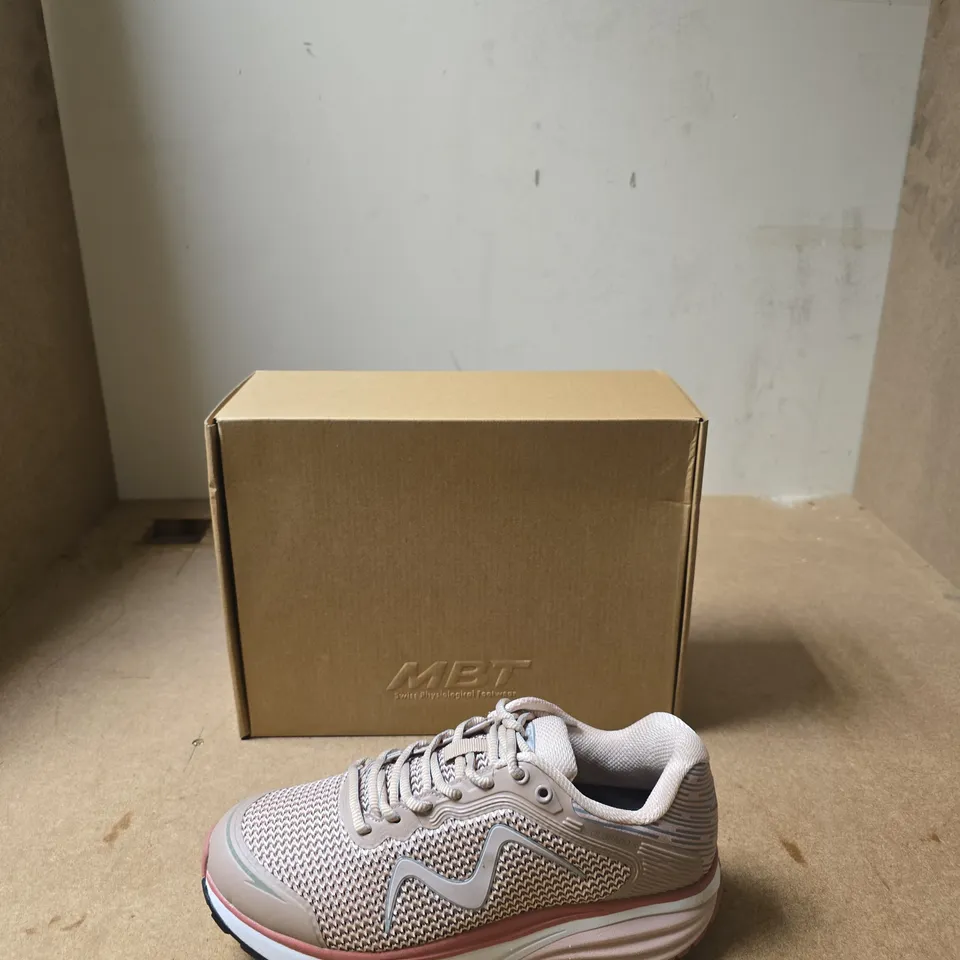 MBT WOMEN’S RUNNING SHOES – BEIGE WITH PINK SOLE, BOXED - UK SIZE 5