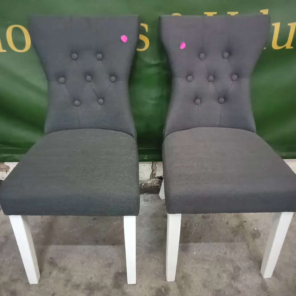 PAIR OF UPHOLSTERED GREY FABRIC DINING CHAIRS 