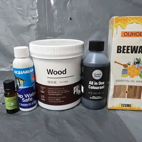 APPROXIMATELY 13 ASSORTED ITEMS TO INCLUDE - OUHOE BEEWAX , ALL IN ONE COLOURANT , AQUARIAN TAP WATER SAFE ETC