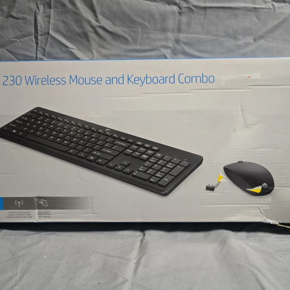 BOX OF APPROXIMATELY 15 ASSORTED ITEMS TO INCLUDE HP 230 WIRELESS KEYBOARD & MOUSE COMBO, MICROSOFT SURFACE 18W USB-C POWER SUPPLY, ETC - COLLECTION ONLY