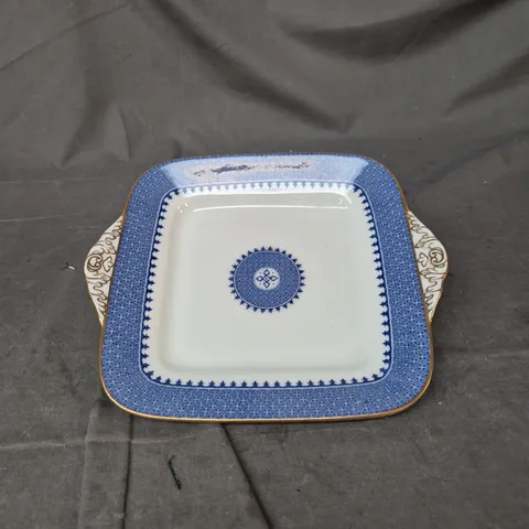WEDGWOOD SQUARE PLATE, BLUE & WHITE WITH GOLD RIM – MADE IN ENGLAND