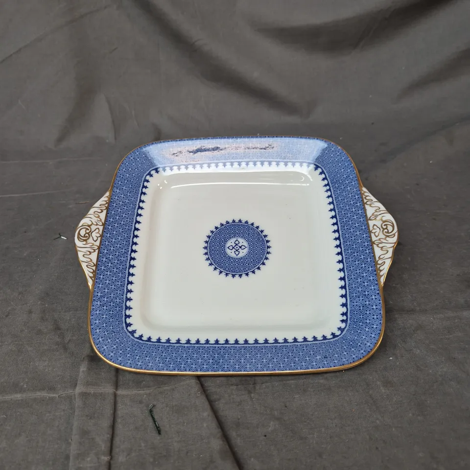 WEDGWOOD SQUARE PLATE, BLUE & WHITE WITH GOLD RIM – MADE IN ENGLAND
