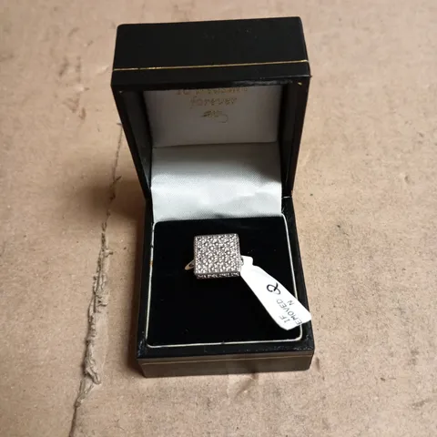 SILVER-TONE RING WITH SQUARE PAVÉ-SET TOP, IN PRESENTATION JEWELLERY BOX