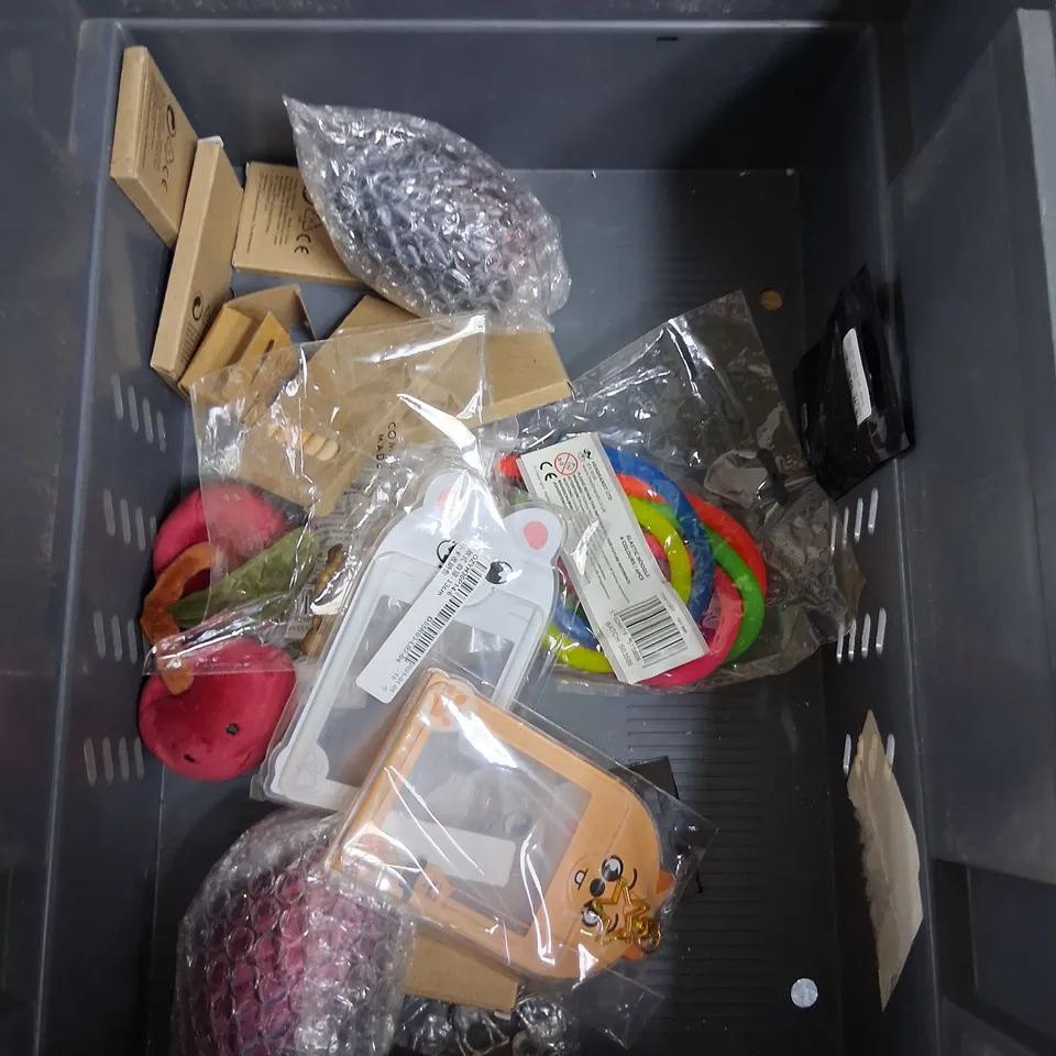 TOTE OF ASSORTED TOYS AND ACCESSORIES TO INCLUDE;