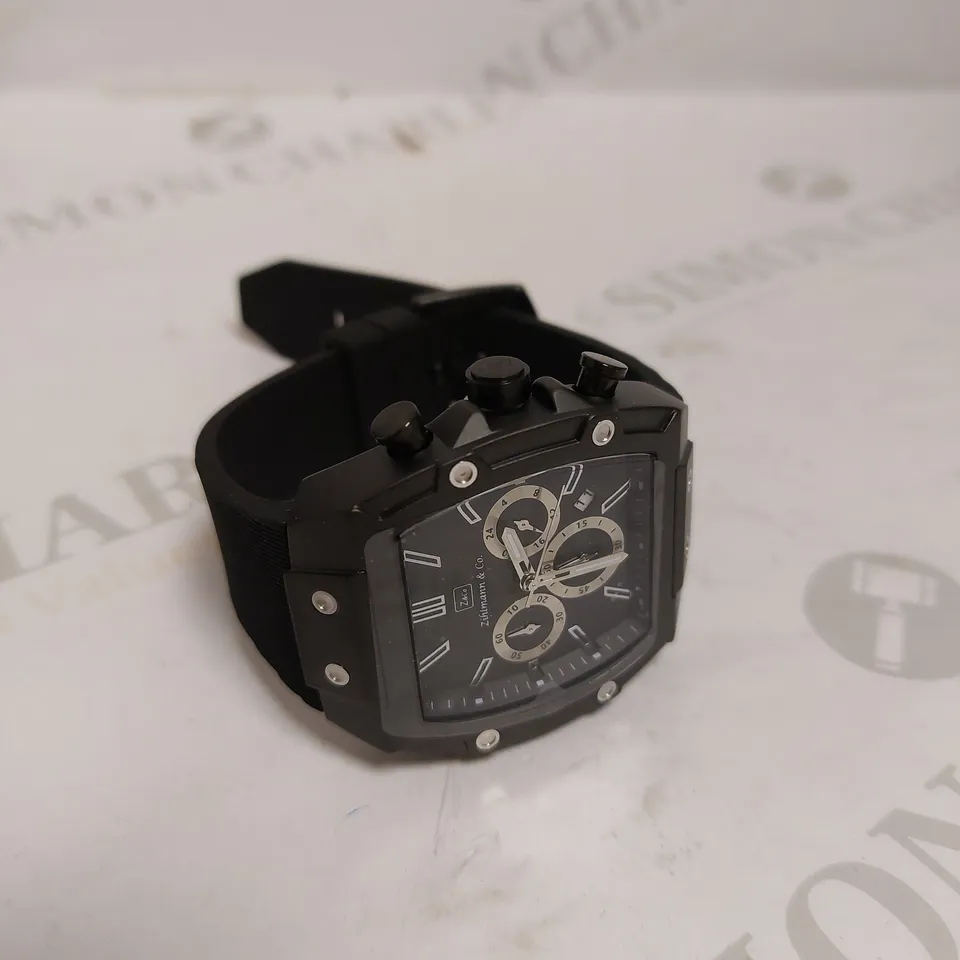 MENS ZIHLMANN & CO Z911 WATCH – CHRONOGRAPH MOVEMENT – BLACK DIAL & CASE – 3ATM – QUICK RELEASE RUBBER STRAP – 3ATM WATER RESISTANT 