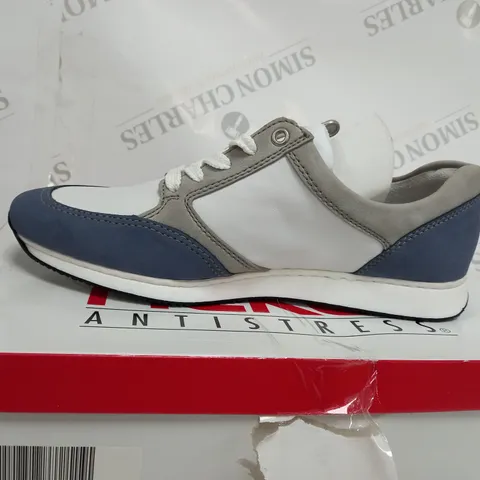 BOXED PAIR OF RIEKER SNEAKERS WITH REMOVABLE INSOLE COMBINATION BLUE UK SIZE 6