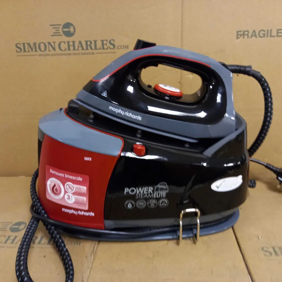MORPHY RICHARDS STEAM GENERATOR IRON POWER STEAM ELITE WITH AUTO CLEAN AND SAFETY LOCK 332013 STEAM GENERATOR RED BLACK