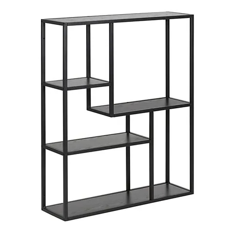 BOXED SEAFORD BLACK METAL WALL SHELF WITH 3 ADDITIONAL BLACK SHELVES