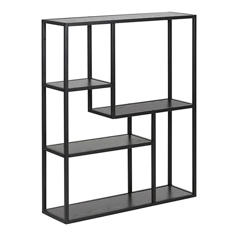 BOXED SEAFORD BLACK METAL WALL SHELF WITH 3 ADDITIONAL BLACK SHELVES