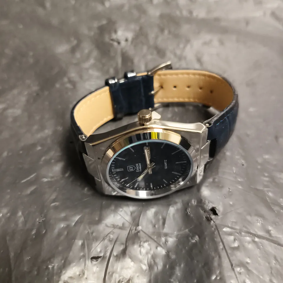 MENS ERNEST FERDINAND WATCH – DAY DATE CALENDAR DIAL – LEATHER STRAP