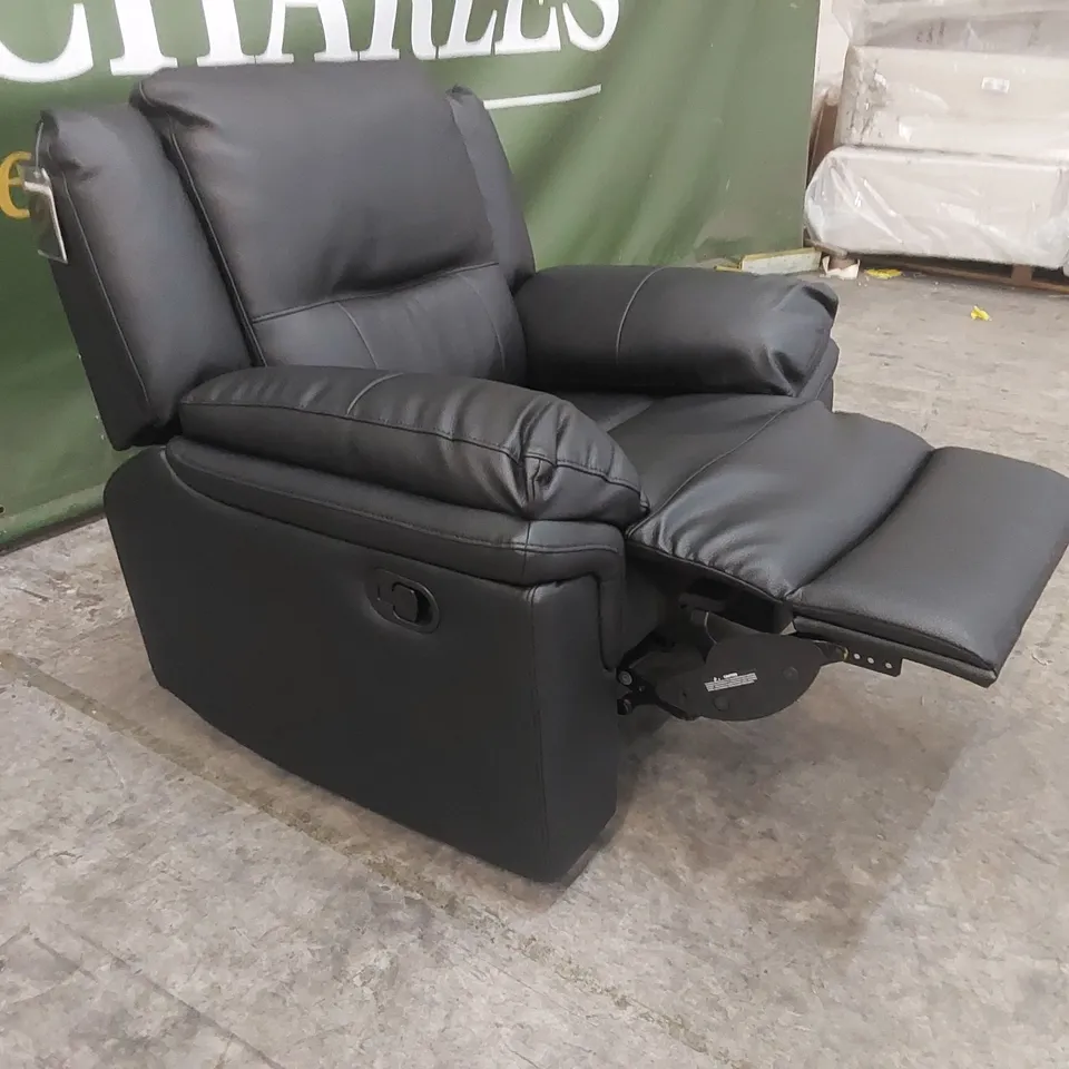 QUALITY DESIGNER ALBION BLACK FAUX LEATHER MANUAL RECLINER ARMCHAIR
