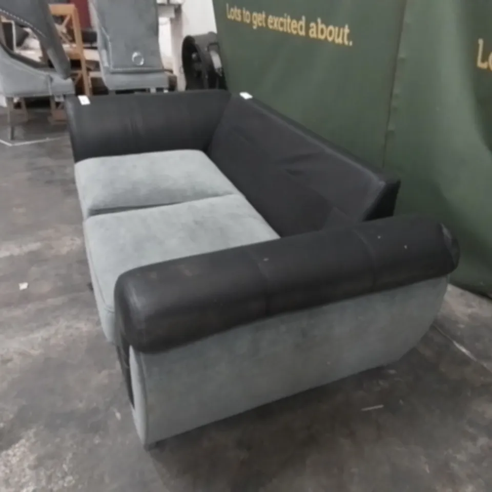 DESIGNER GREY AND BLACK FABRIC TWO SEATER SOFA