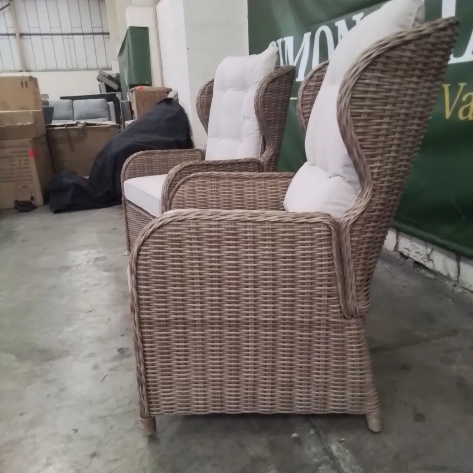 BOXED RECLINER BISTRO CHAIRS × 2 - NATURAL 