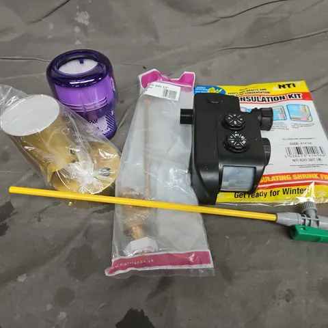 APPROXIMATELY 12 ASSORTED HOUSEHOLD ITEMS TO INCLUDE WINDOW INSULATION KIT, WALL LIGHT, BALL VALVE, ETC