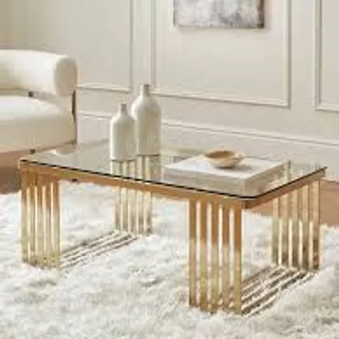 BOXED AXTON COFFEE TABLE IN BRASS (1 BOX) - COLLECTION ONLY 