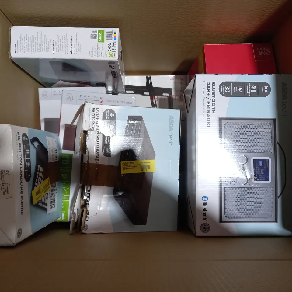 LOT OF ASSORTED ITEMS TO INCLUDE - CD BOOM BOX - WIRELESS HEADPHONES - DVD PLAYER 