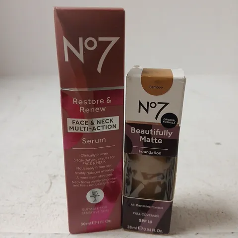2 NO.7 PRODUCTS TO INCLUDE FACE/NECK SERUM 30ML & BEAUTIFULLY MATTE FOUDATION 28ML #BAMBOO 