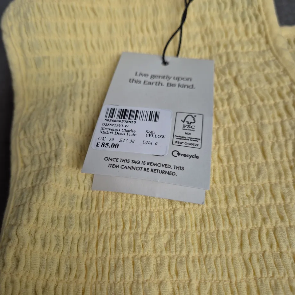 NOBODY'S CHILD SLEEVELESS MIDI DRESS – YELLOW, UK 10 (EU 38)