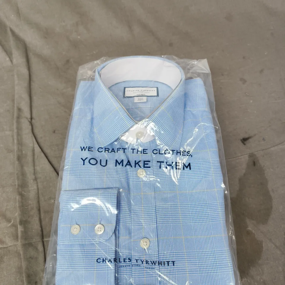 CHARLES TYRWHITT MEN'S LIGHT BLUE CHECKED SHIRT – PACKAGED
