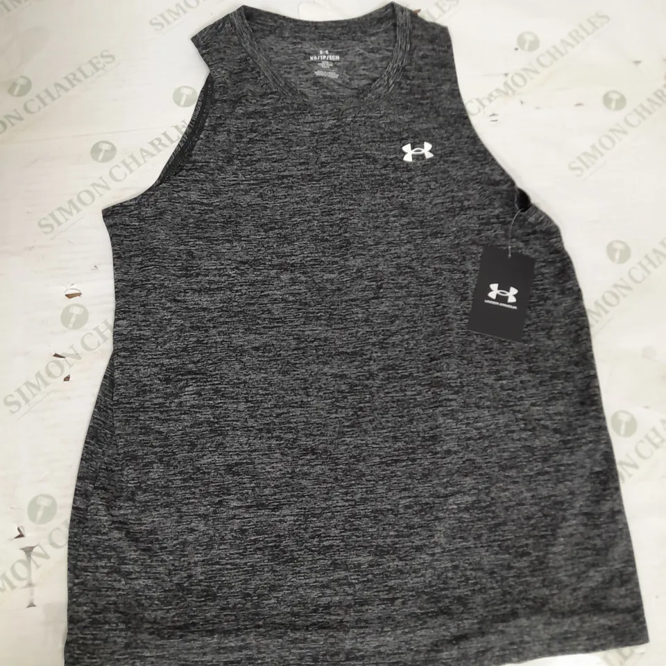 UNDER ARMOUR WOMENS LOOSE TECH TANK IN DARK GREY MELANGE SIZE XS
