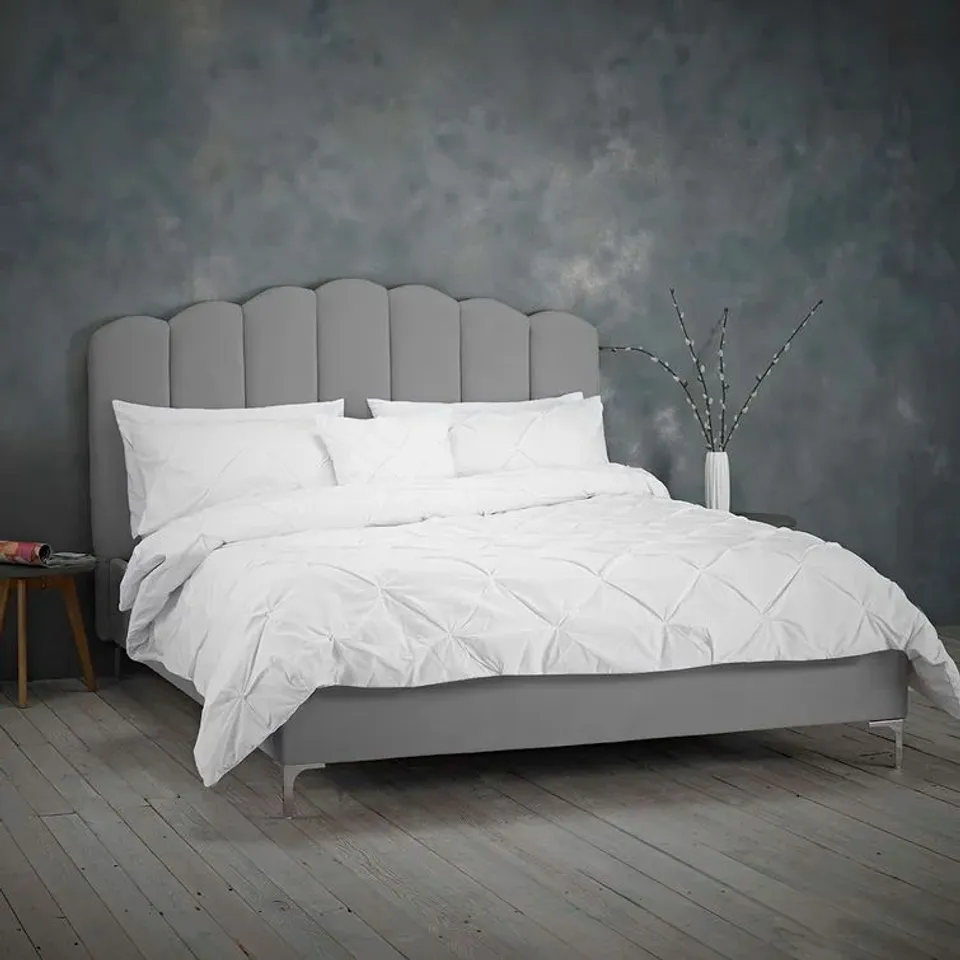 BOXED SUSAN UPHOLSTERED BED FRAME - SILVER // SIZE: 5FT KING (2 BOXES)