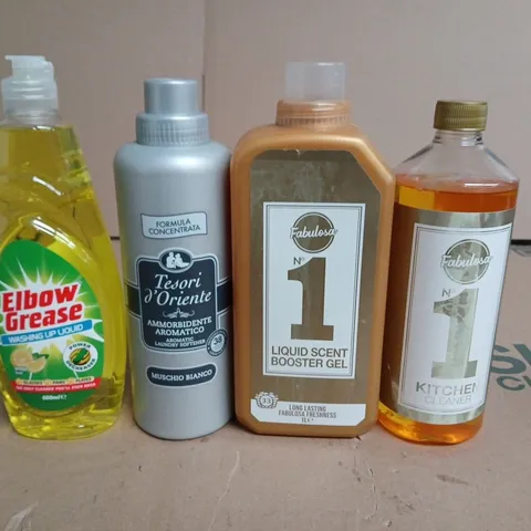 APPROXIMATELY 10 ASSORTED CLEANING PRODUCT ITEMS TO INCLUDE – ELBOW GREASE, TESORI D’ORIENTE & FABULOSA